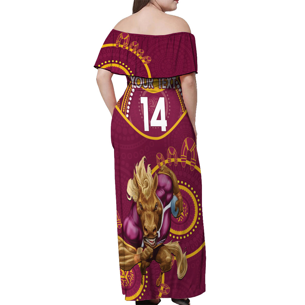 Custom NRL Broncos NAIDOC Week Off Shoulder Maxi Dress Keep The Fire Burning Indigenous Art