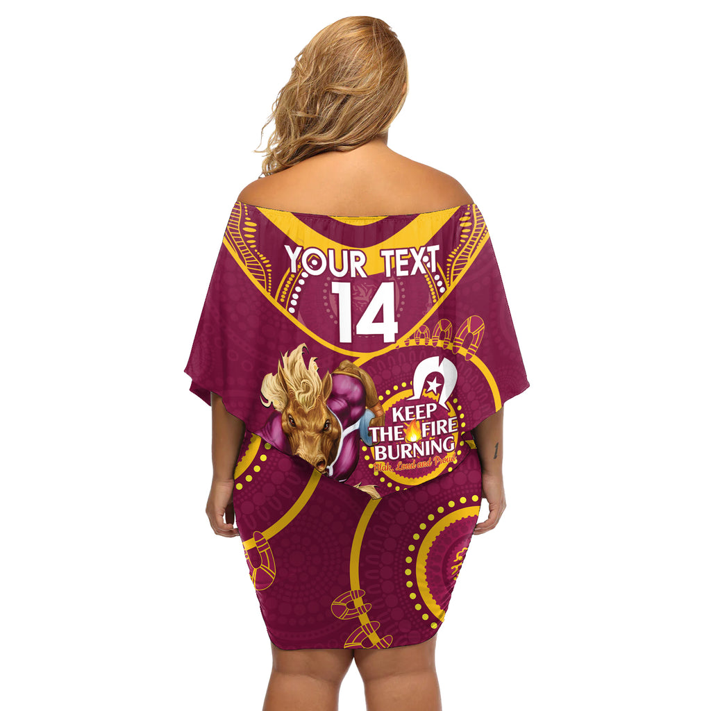 Custom NRL Broncos NAIDOC Week Off Shoulder Short Dress Keep The Fire Burning Indigenous Art