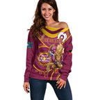 Custom NRL Broncos NAIDOC Week Off Shoulder Sweater Keep The Fire Burning Indigenous Art