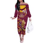 Custom NRL Broncos NAIDOC Week Off The Shoulder Long Sleeve Dress Keep The Fire Burning Indigenous Art