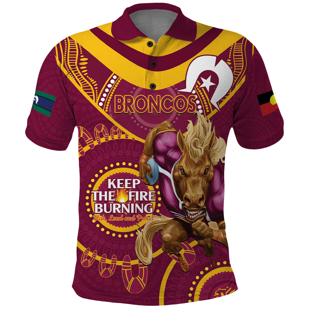 Custom NRL Broncos NAIDOC Week Polo Shirt Keep The Fire Burning Indigenous Art