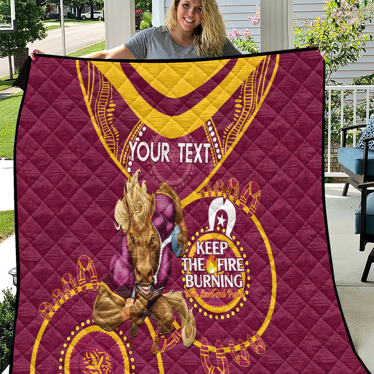 Custom NRL Broncos NAIDOC Week Quilt Keep The Fire Burning Indigenous Art