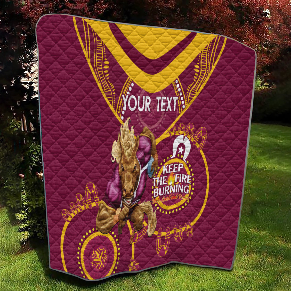Custom NRL Broncos NAIDOC Week Quilt Keep The Fire Burning Indigenous Art