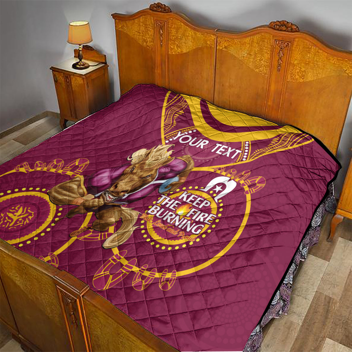 Custom NRL Broncos NAIDOC Week Quilt Keep The Fire Burning Indigenous Art