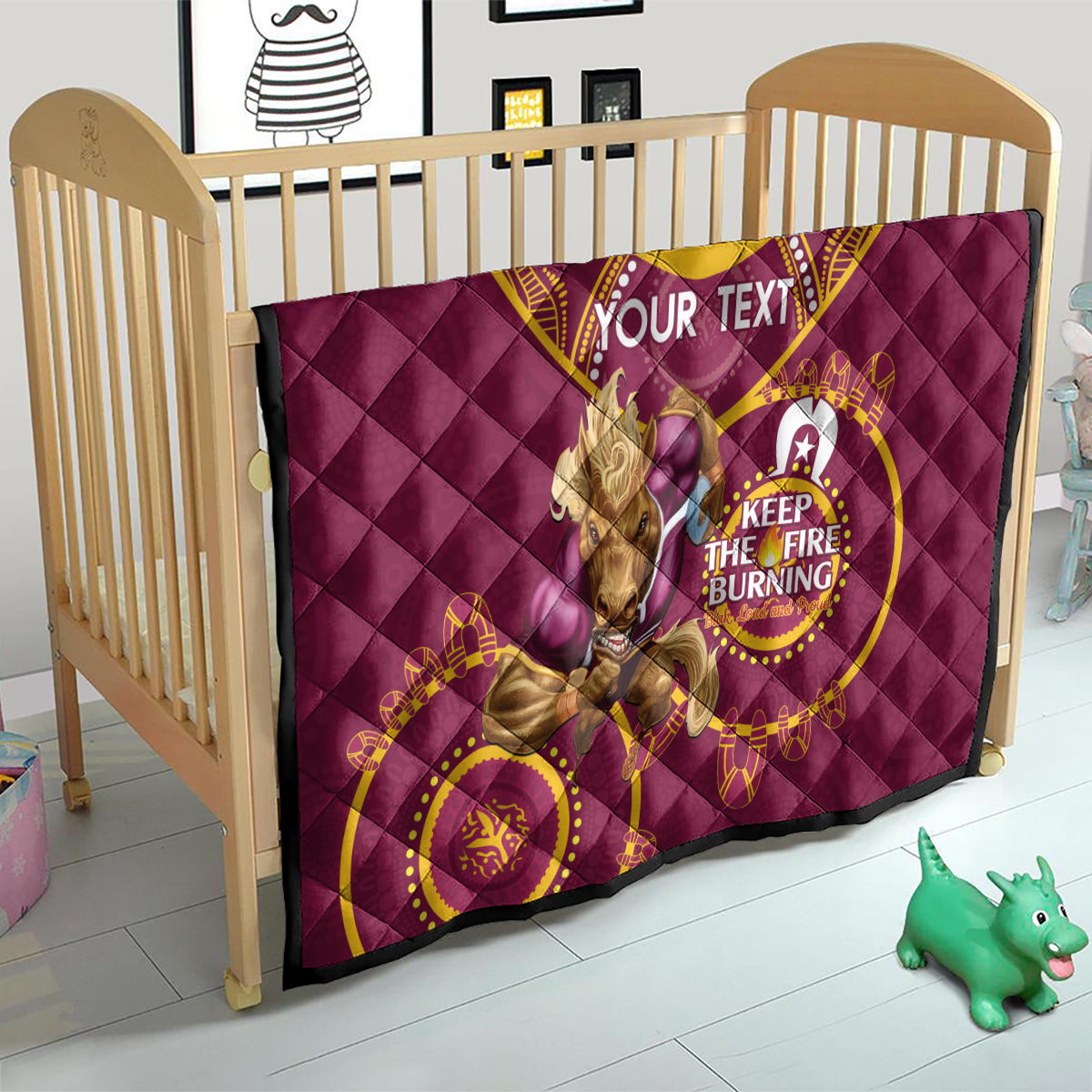 Custom NRL Broncos NAIDOC Week Quilt Keep The Fire Burning Indigenous Art