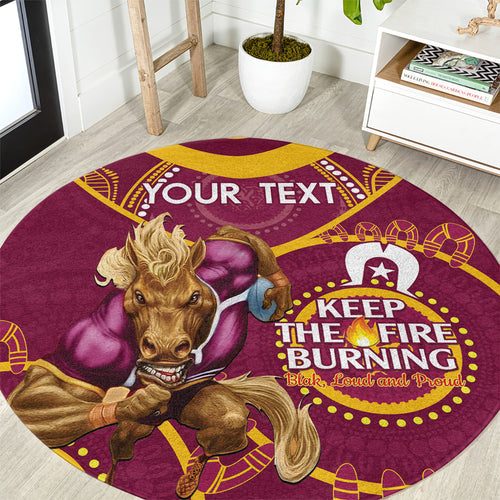 Custom NRL Broncos NAIDOC Week Round Carpet Keep The Fire Burning Indigenous Art