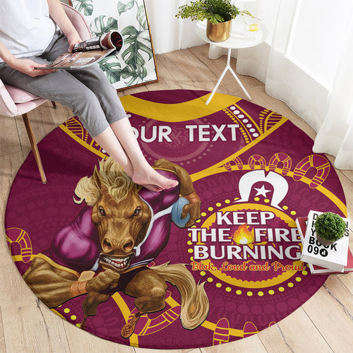 Custom NRL Broncos NAIDOC Week Round Carpet Keep The Fire Burning Indigenous Art