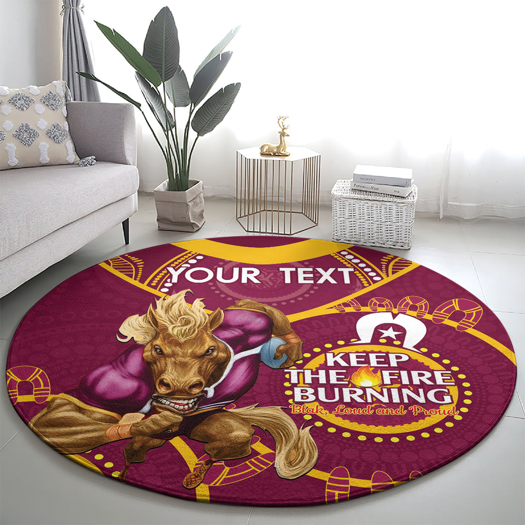 Custom NRL Broncos NAIDOC Week Round Carpet Keep The Fire Burning Indigenous Art