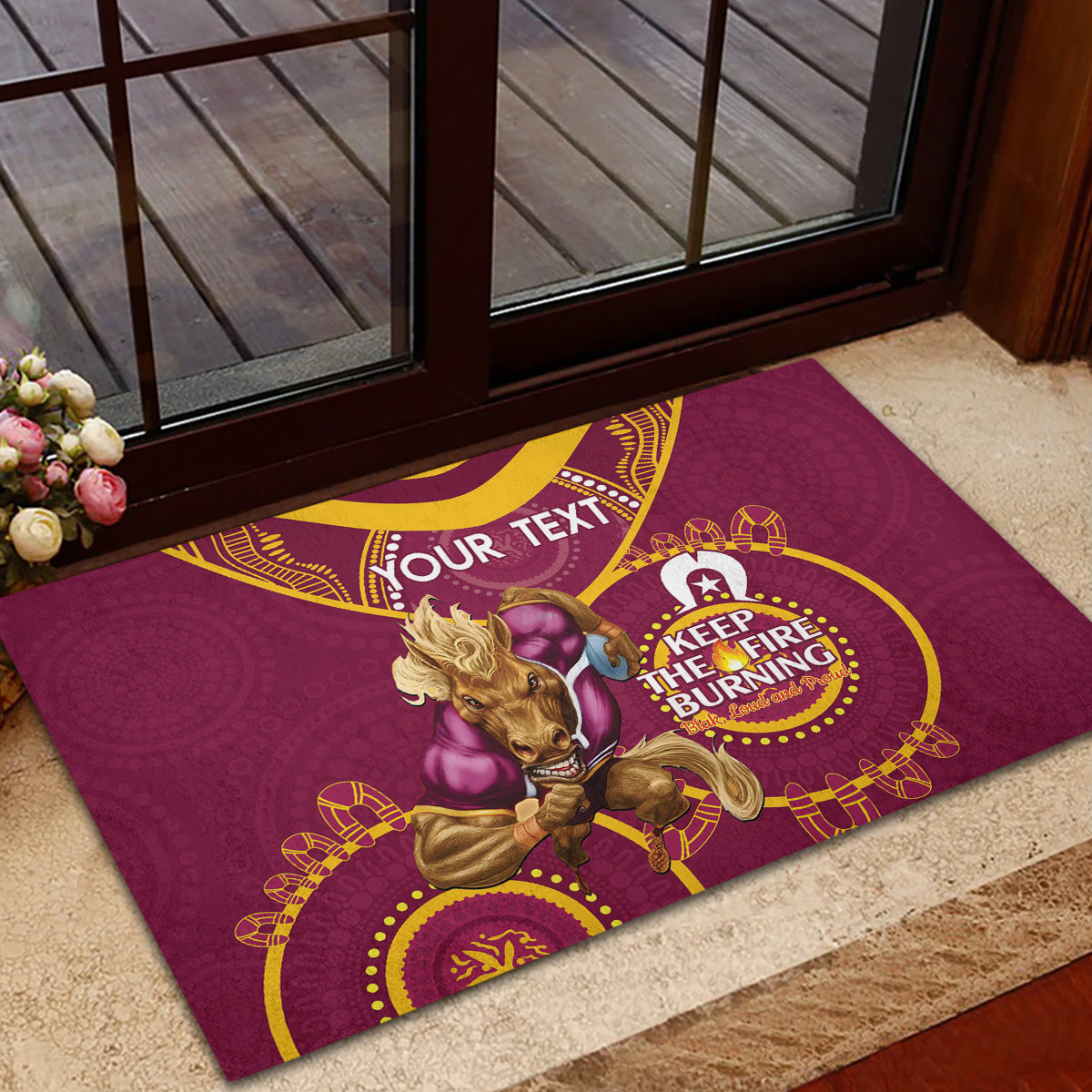 Custom NRL Broncos NAIDOC Week Rubber Doormat Keep The Fire Burning Indigenous Art