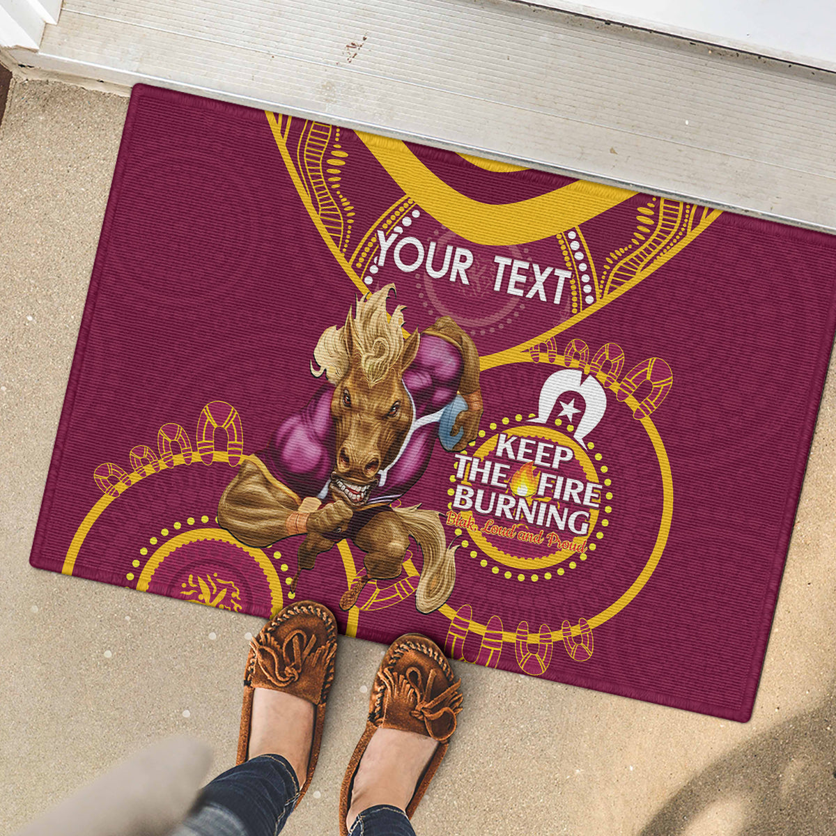 Custom NRL Broncos NAIDOC Week Rubber Doormat Keep The Fire Burning Indigenous Art