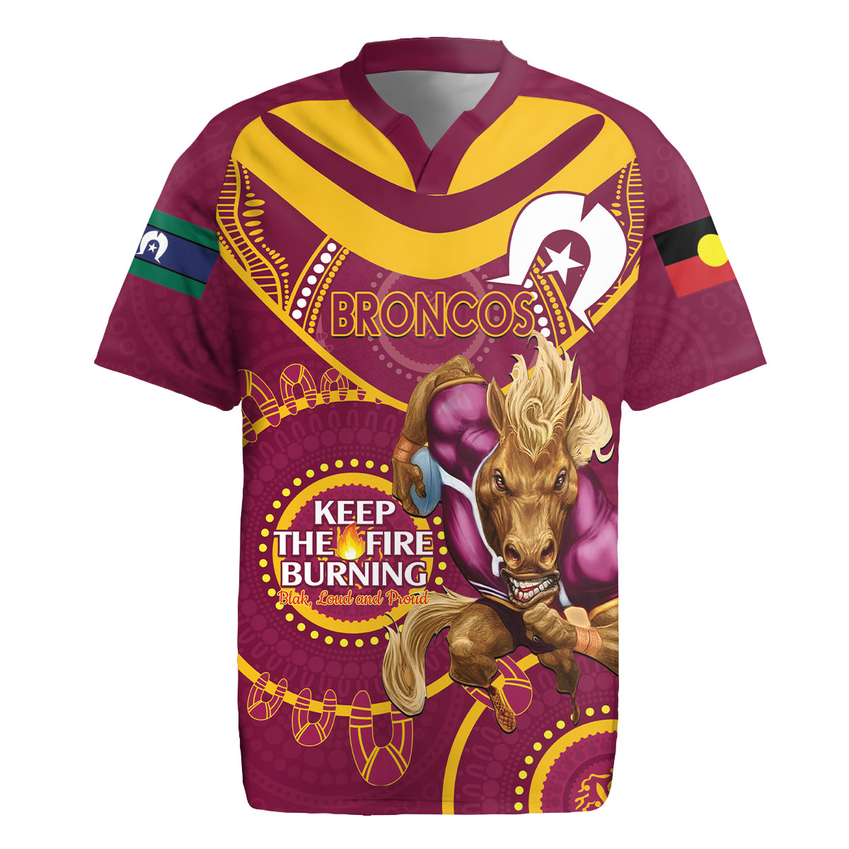 Custom NRL Broncos NAIDOC Week Rugby Jersey Keep The Fire Burning Indigenous Art