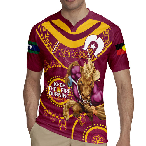 Custom NRL Broncos NAIDOC Week Rugby Jersey Keep The Fire Burning Indigenous Art