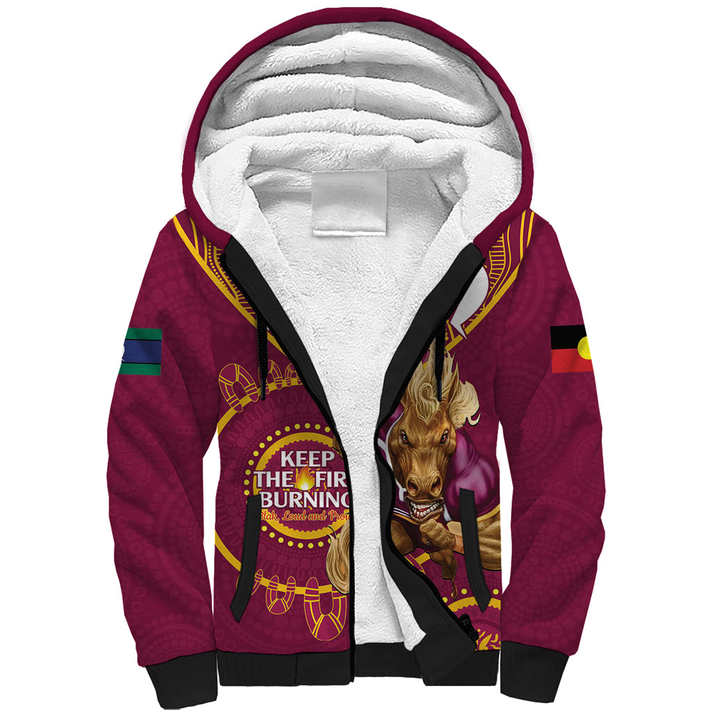 Custom NRL Broncos NAIDOC Week Sherpa Hoodie Keep The Fire Burning Indigenous Art