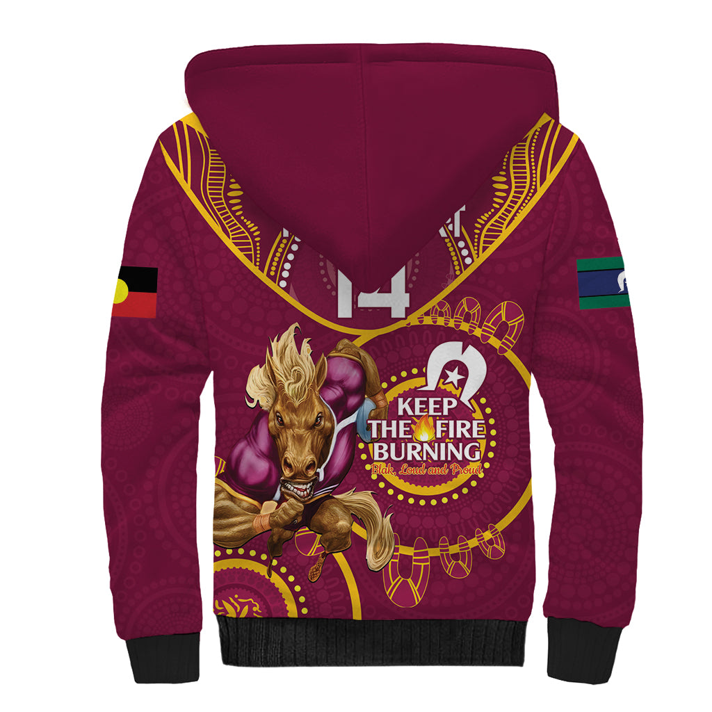 Custom NRL Broncos NAIDOC Week Sherpa Hoodie Keep The Fire Burning Indigenous Art