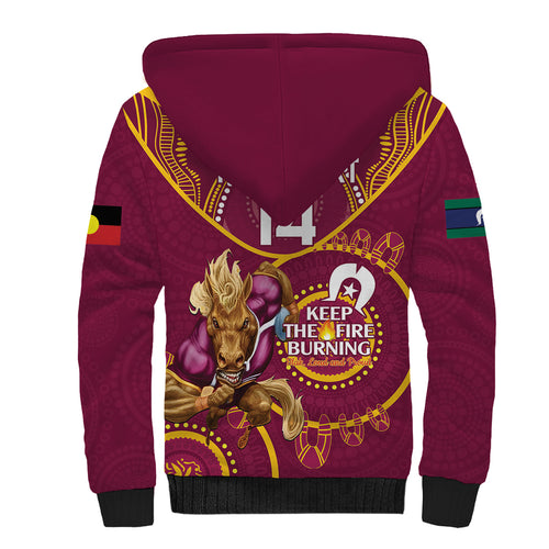 Custom NRL Broncos NAIDOC Week Sherpa Hoodie Keep The Fire Burning Indigenous Art