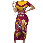 Custom NRL Broncos NAIDOC Week Short Sleeve Bodycon Dress Keep The Fire Burning Indigenous Art