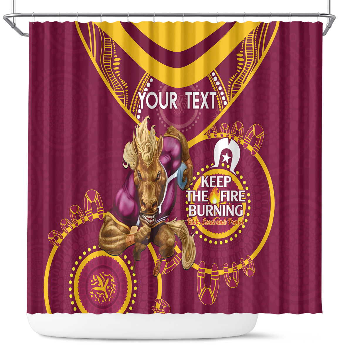 Custom NRL Broncos NAIDOC Week Shower Curtain Keep The Fire Burning Indigenous Art