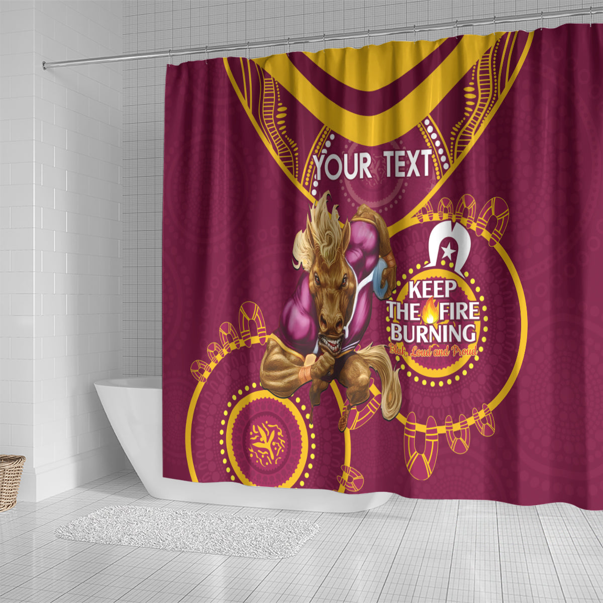 Custom NRL Broncos NAIDOC Week Shower Curtain Keep The Fire Burning Indigenous Art
