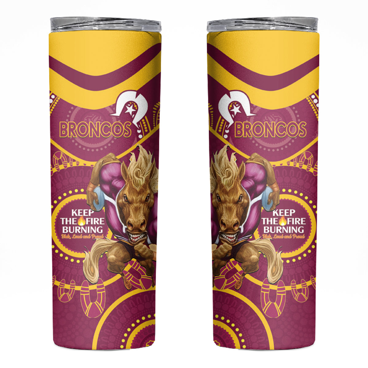 NRL Broncos NAIDOC Week Skinny Tumbler Keep The Fire Burning Indigenous Art