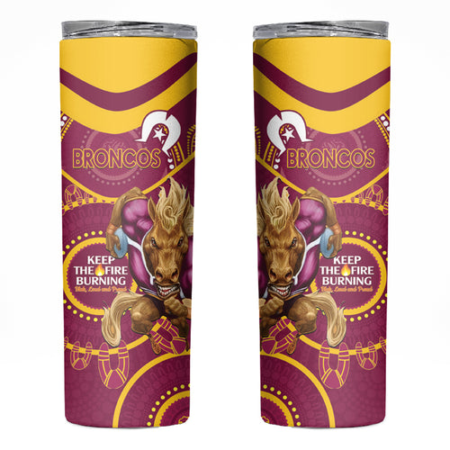 NRL Broncos NAIDOC Week Skinny Tumbler Keep The Fire Burning Indigenous Art