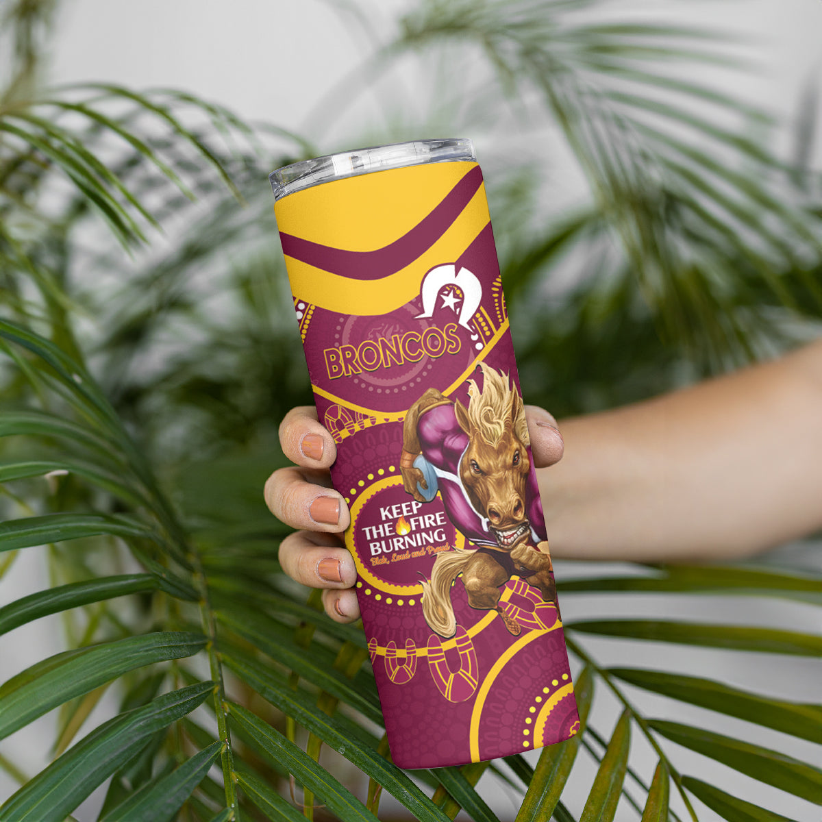 NRL Broncos NAIDOC Week Skinny Tumbler Keep The Fire Burning Indigenous Art