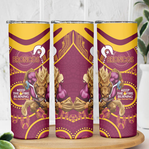 NRL Broncos NAIDOC Week Skinny Tumbler Keep The Fire Burning Indigenous Art