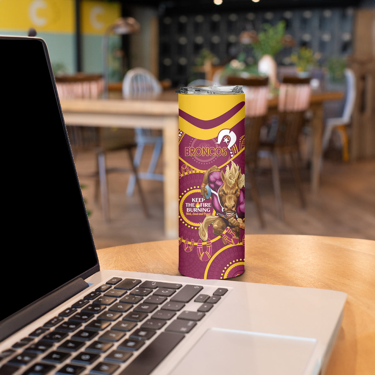 NRL Broncos NAIDOC Week Skinny Tumbler Keep The Fire Burning Indigenous Art