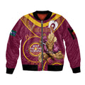Custom NRL Broncos NAIDOC Week Sleeve Zip Bomber Jacket Keep The Fire Burning Indigenous Art