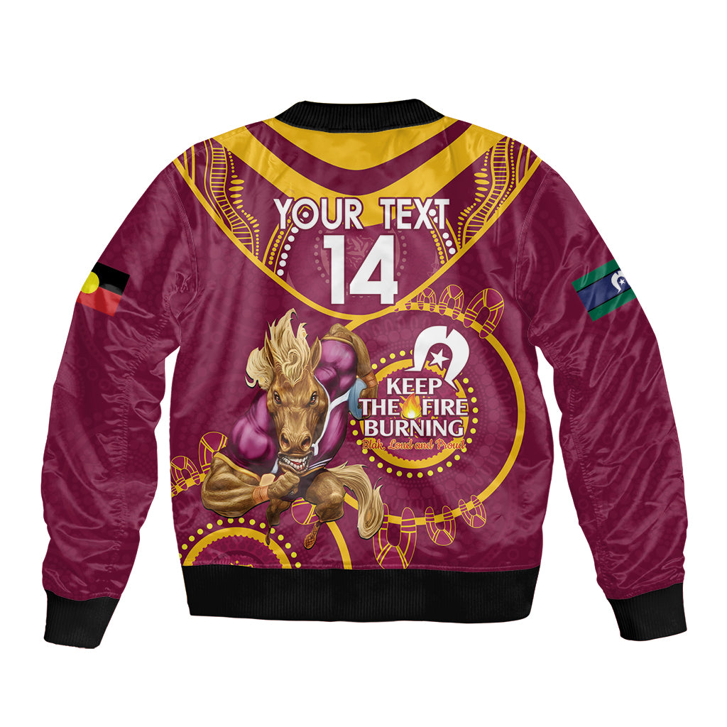 Custom NRL Broncos NAIDOC Week Sleeve Zip Bomber Jacket Keep The Fire Burning Indigenous Art