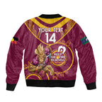 Custom NRL Broncos NAIDOC Week Sleeve Zip Bomber Jacket Keep The Fire Burning Indigenous Art