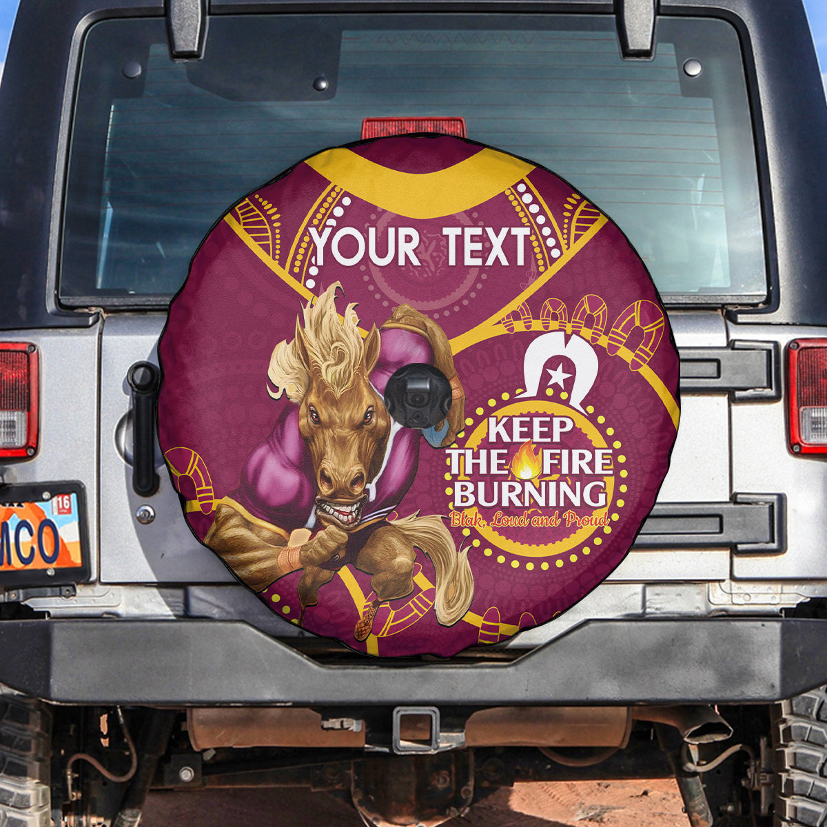 Custom NRL Broncos NAIDOC Week Spare Tire Cover Keep The Fire Burning Indigenous Art