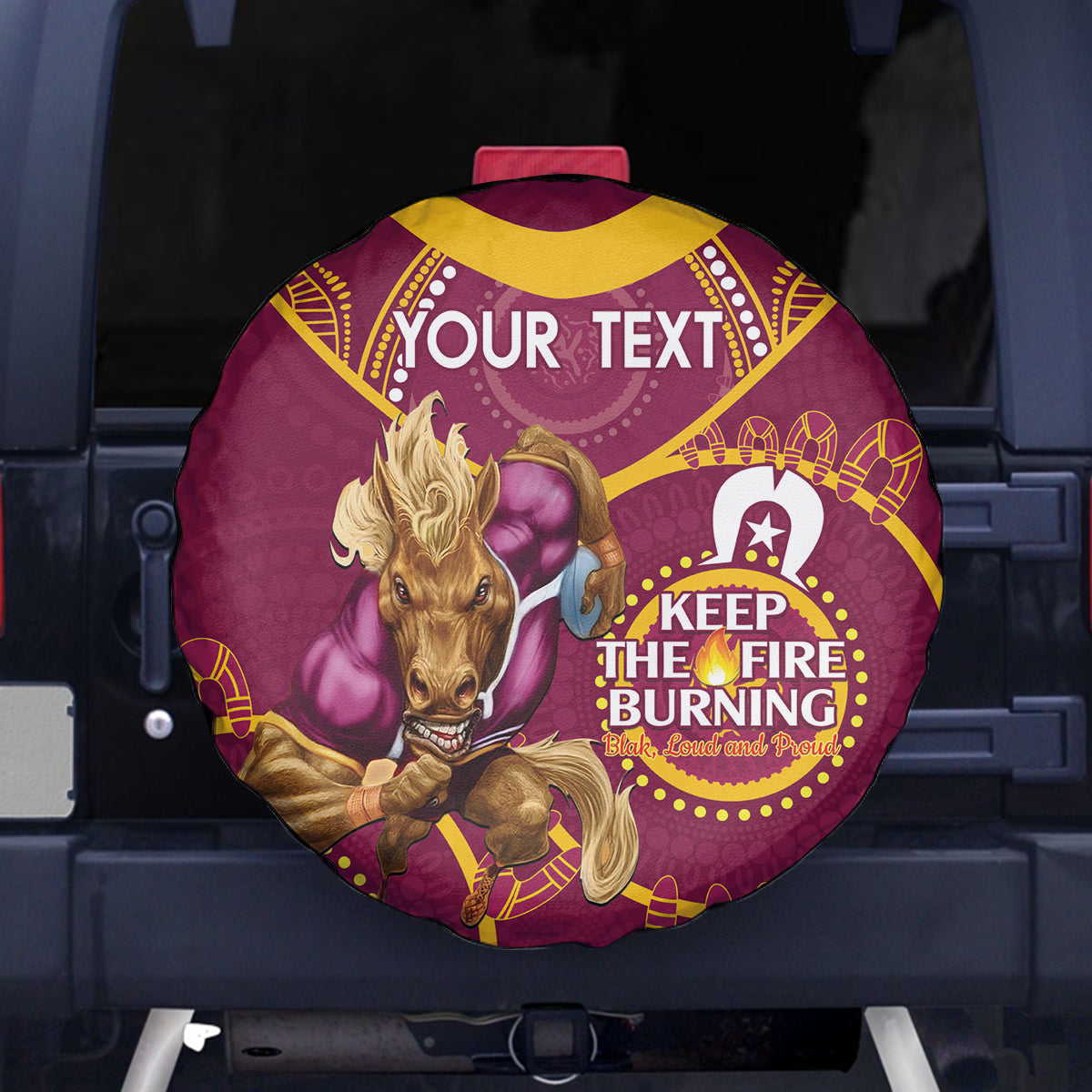 Custom NRL Broncos NAIDOC Week Spare Tire Cover Keep The Fire Burning Indigenous Art