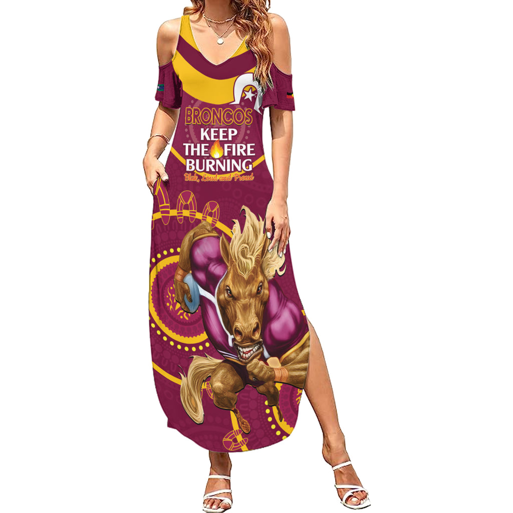 Custom NRL Broncos NAIDOC Week Summer Maxi Dress Keep The Fire Burning Indigenous Art