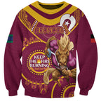 Custom NRL Broncos NAIDOC Week Sweatshirt Keep The Fire Burning Indigenous Art