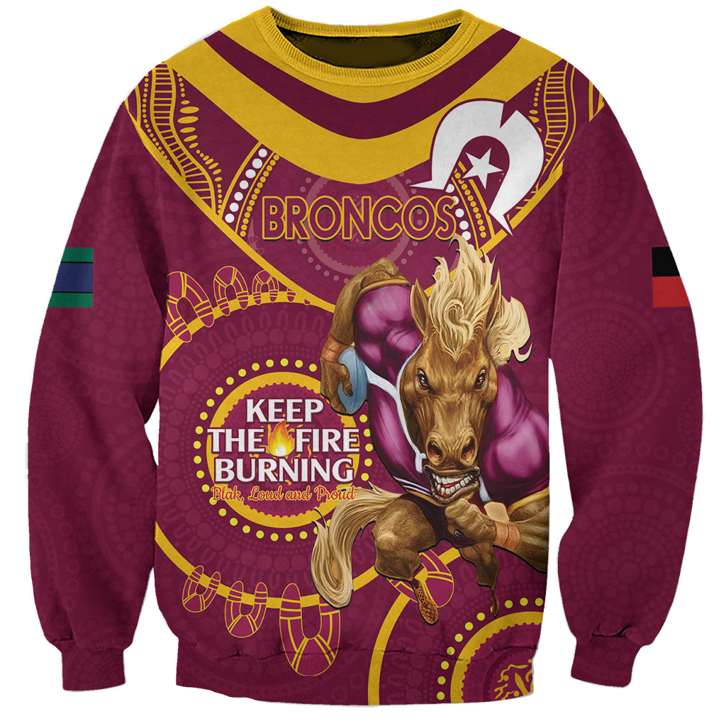 Custom NRL Broncos NAIDOC Week Sweatshirt Keep The Fire Burning Indigenous Art