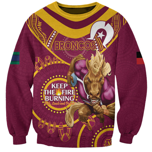 Custom NRL Broncos NAIDOC Week Sweatshirt Keep The Fire Burning Indigenous Art