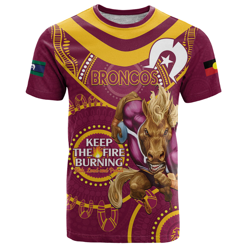 Custom NRL Broncos NAIDOC Week T Shirt Keep The Fire Burning Indigenous Art