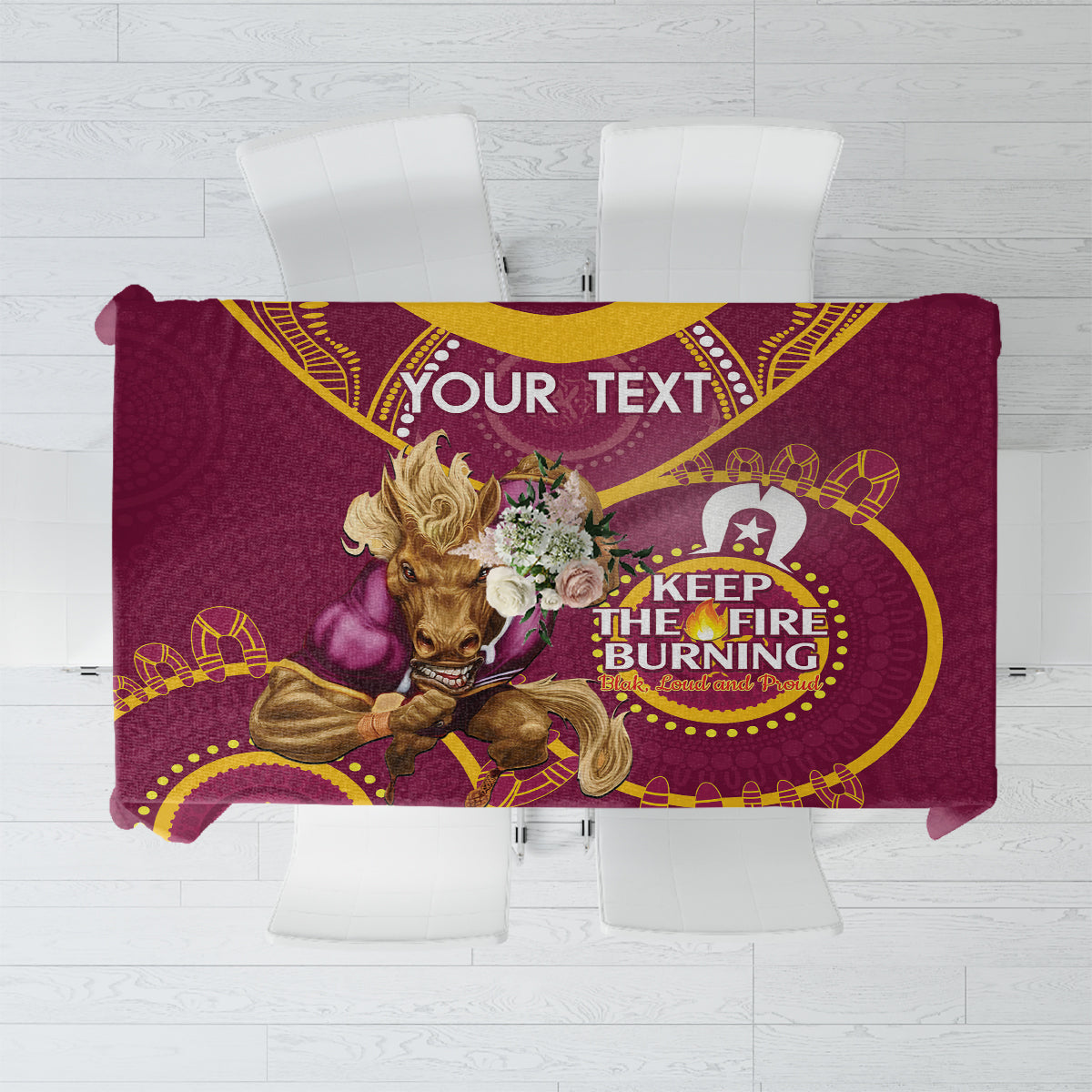 Custom NRL Broncos NAIDOC Week Tablecloth Keep The Fire Burning Indigenous Art