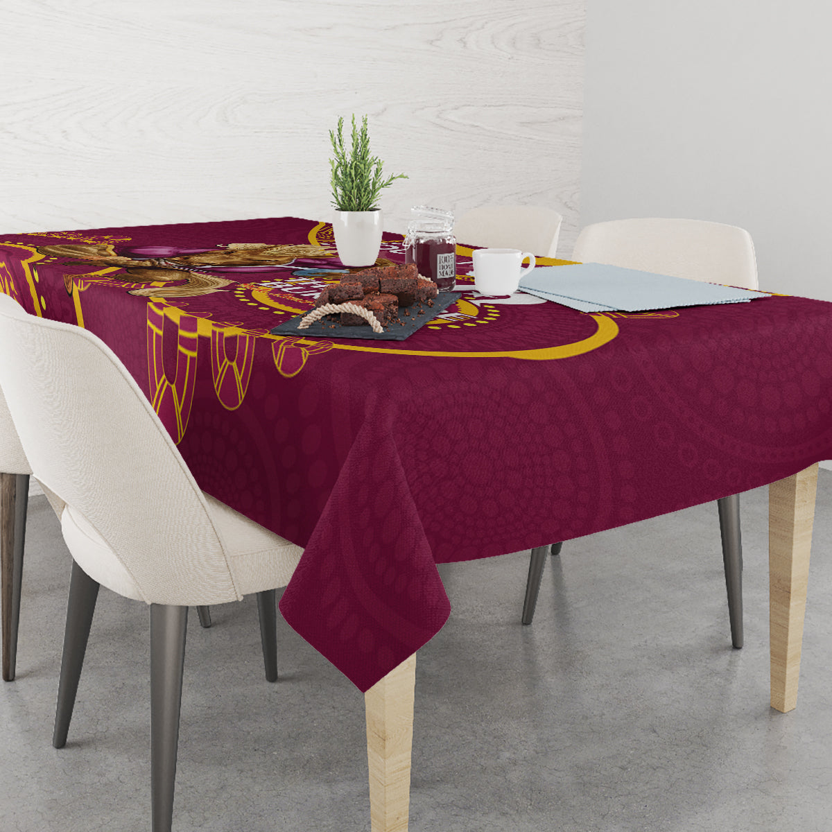 Custom NRL Broncos NAIDOC Week Tablecloth Keep The Fire Burning Indigenous Art