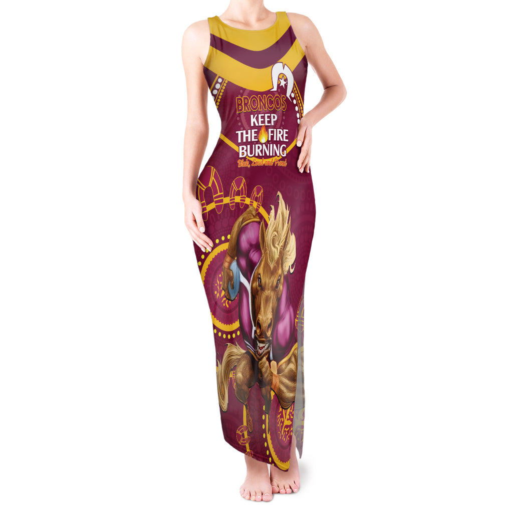 Custom NRL Broncos NAIDOC Week Tank Maxi Dress Keep The Fire Burning Indigenous Art