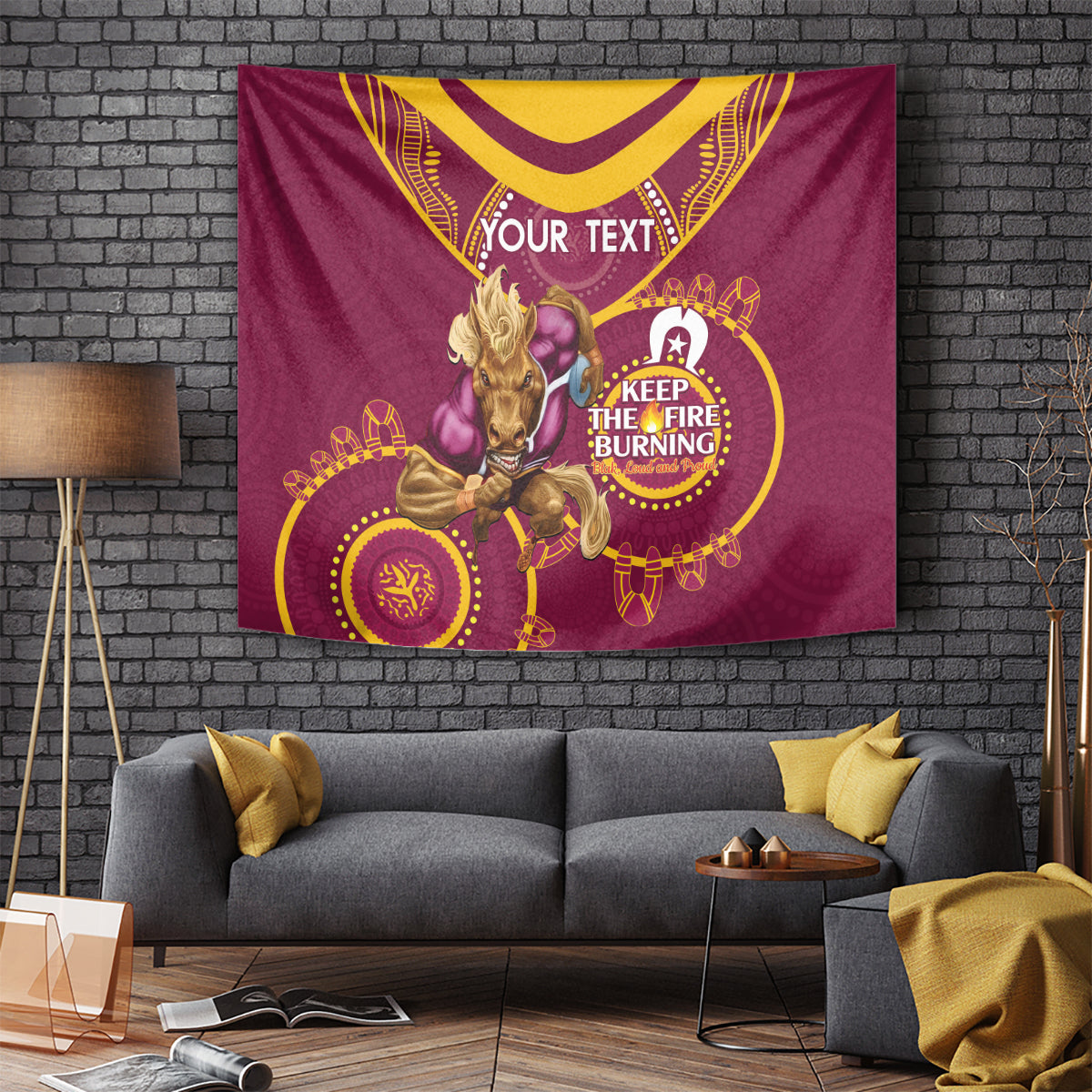 Custom NRL Broncos NAIDOC Week Tapestry Keep The Fire Burning Indigenous Art