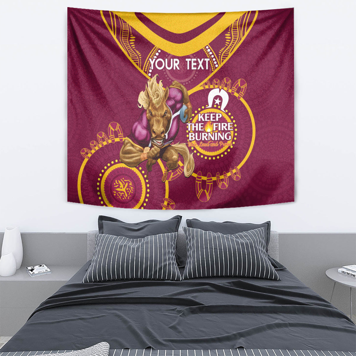 Custom NRL Broncos NAIDOC Week Tapestry Keep The Fire Burning Indigenous Art
