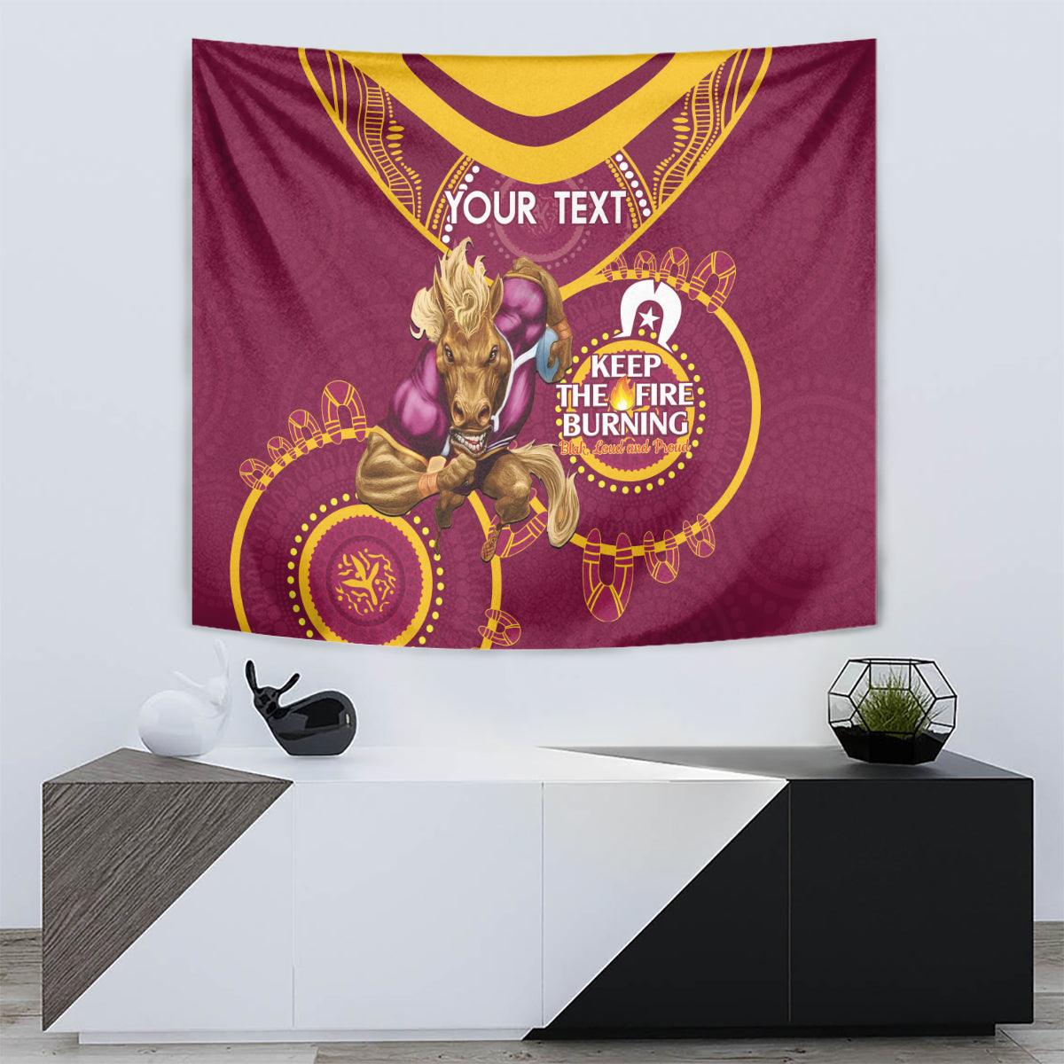 Custom NRL Broncos NAIDOC Week Tapestry Keep The Fire Burning Indigenous Art