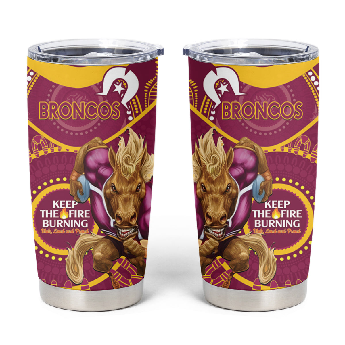 NRL Broncos NAIDOC Week Tumbler Cup Keep The Fire Burning Indigenous Art
