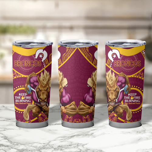 NRL Broncos NAIDOC Week Tumbler Cup Keep The Fire Burning Indigenous Art
