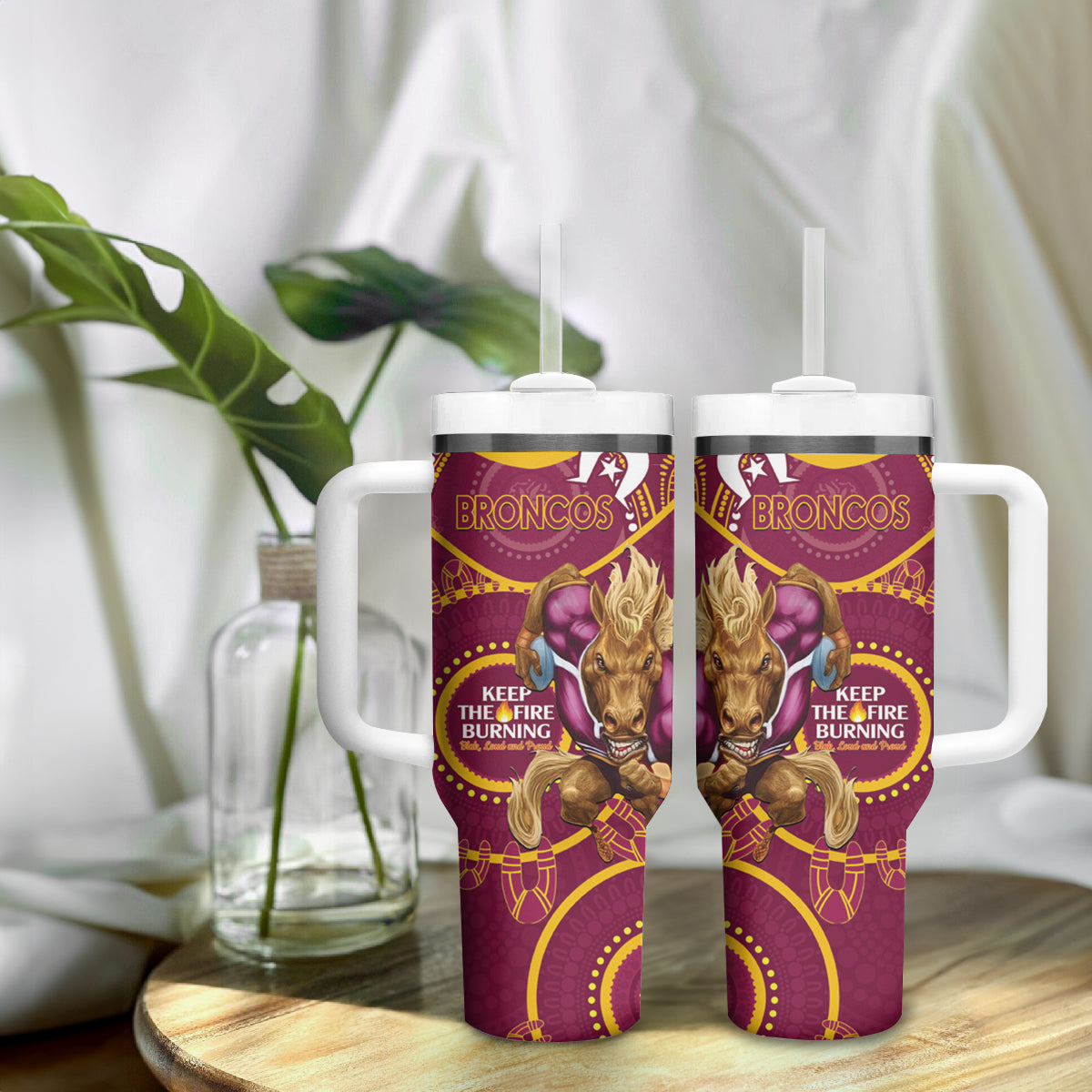 NRL Broncos NAIDOC Week Tumbler With Handle Keep The Fire Burning Indigenous Art