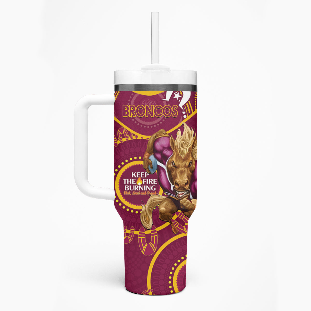 NRL Broncos NAIDOC Week Tumbler With Handle Keep The Fire Burning Indigenous Art