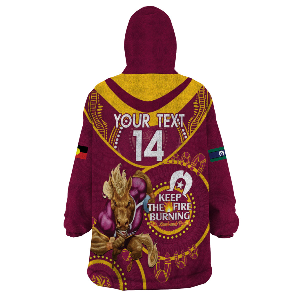 Custom NRL Broncos NAIDOC Week Wearable Blanket Hoodie Keep The Fire Burning Indigenous Art