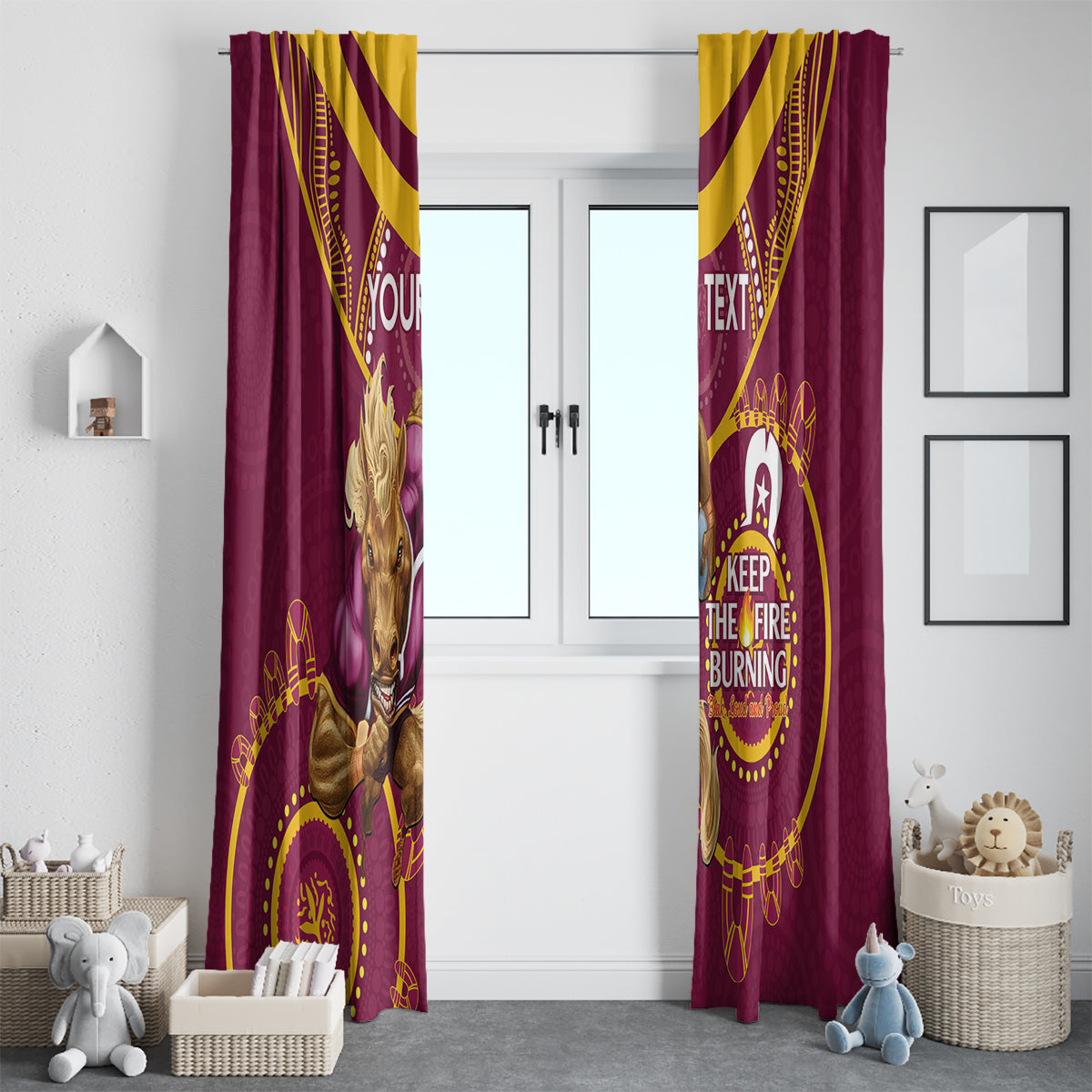 Custom NRL Broncos NAIDOC Week Window Curtain Keep The Fire Burning Indigenous Art