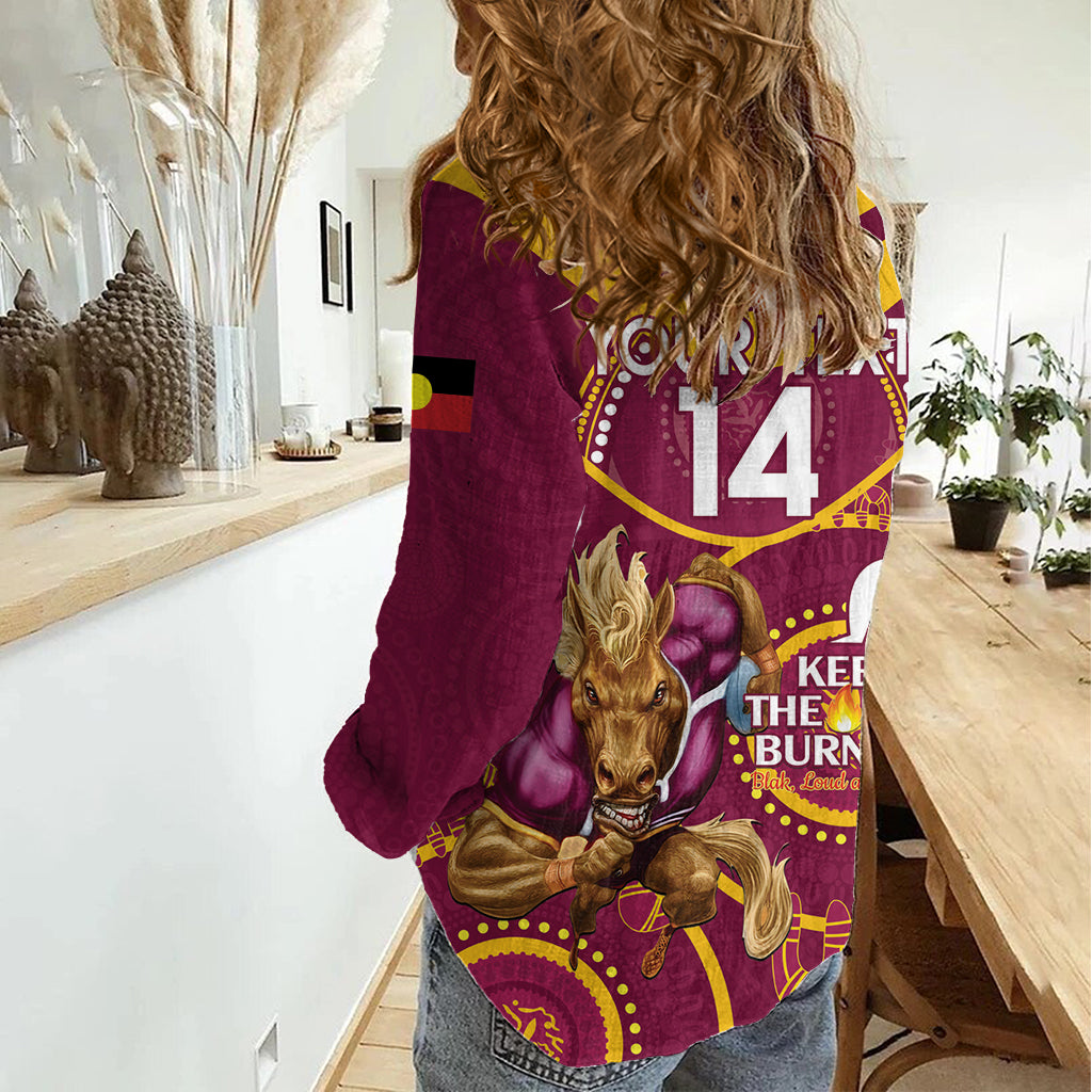 Custom NRL Broncos NAIDOC Week Women Casual Shirt Keep The Fire Burning Indigenous Art